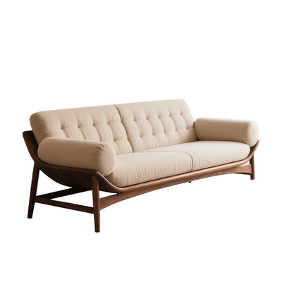 新中式北美黑胡桃木布艺轻奢沙发