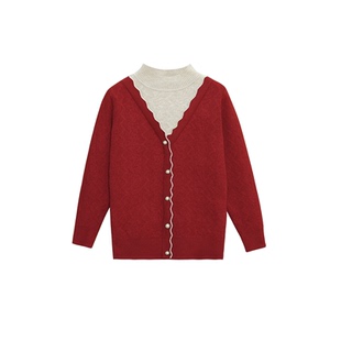 俞兆林中老年女装2025新款妈妈毛衣长袖加绒上衣假两件针织打底衫