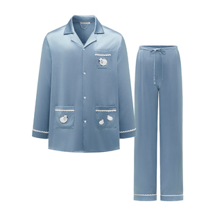 明星同款】Not Just Pajama 22姆米真丝绒边男款长袖睡衣套装