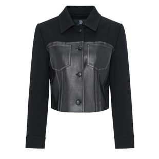 IDPAN女装皮衣春季干练通勤个性百搭气质拼接黑色短款外套女