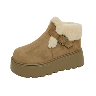 加绒松糕厚底勃肯鞋女冬季2026新款羊羔绒保暖增高棉鞋34码乐福鞋