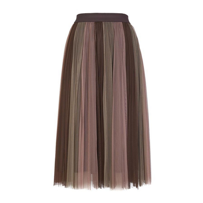 婉甸驼粉棕拼接网纱半身裙