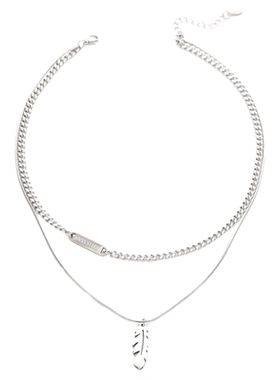 洗澡可戴白羽不锈钢男士锁骨链