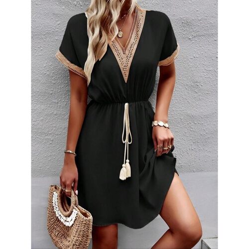 Y 74806 V Neck Lace Trim Dress 花边连衣裙 欧美跨境亚马逊