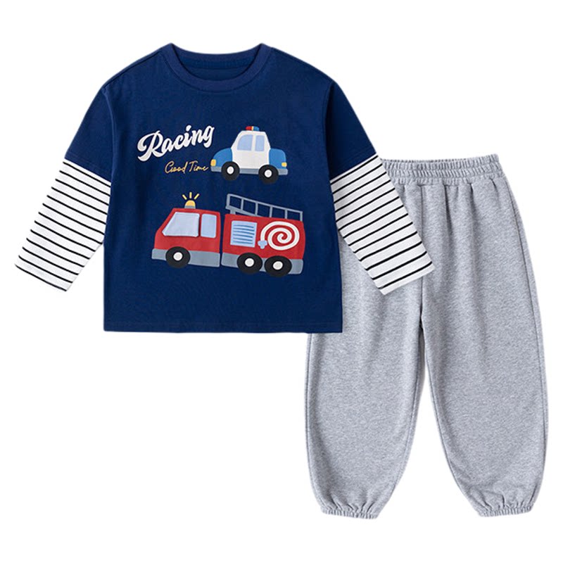 【挖掘机系列】嘟嘟家儿童假两件套装