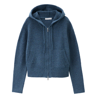 设计师款佐丹奴抽绳连帽针织衫女花纱宽松双拉链针织开衫18355220