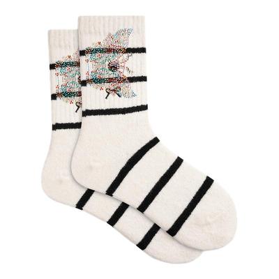 TCH条纹蝴蝶烫钻白袜潮流中筒袜耐穿吸汗棉袜子男女T75D55E1042