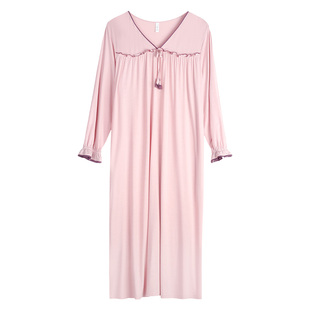 轩靓度假风睡裙女春秋款莫代尔薄款长袖时尚睡衣四季家居服连衣裙