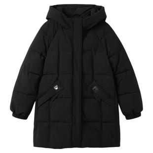 快鱼2025冬新款女士中长款连帽棉服保暖舒适简单百搭抗风御寒棉衣