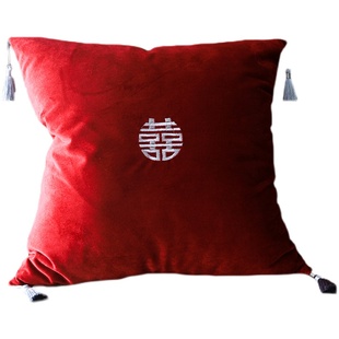 结婚抱枕一对婚庆用品婚房布置装饰红色刺绣床上靠枕新婚新人礼物