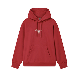 马上起飞FILA斐乐男女连帽卫衣2026春新款情侣海棠花红色新年上衣