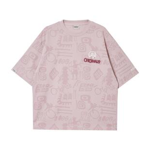 绫致杰克琼斯夏衣身满印百搭舒适简约上衣短袖罗纹圆领T恤男