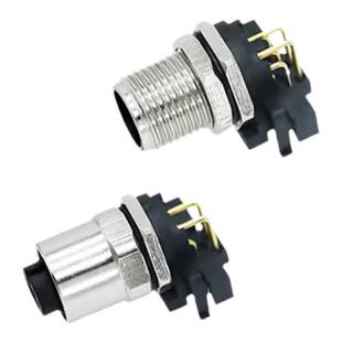 M12航空插头插座3针4芯5孔6P8焊接pcb防水连接器板前后弯公母安装