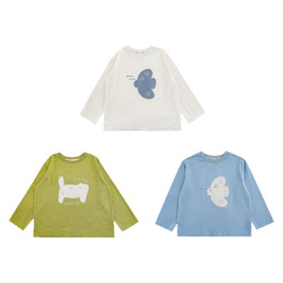 幼悠 女童卡通贴布绣花T恤春季童趣可爱弹柔透气罗纹圆领休闲上衣