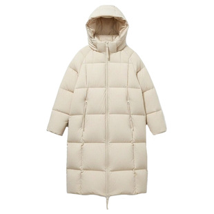 鸭鸭2026新款泡芙长款羽绒服女纯色连帽加厚白鸭绒面包服外套冬季