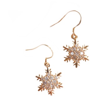 超仙14k包金锆石雪花耳环气质简约高保色925纯银圣诞耳环耳钉饰女