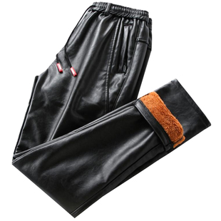 皮裤男冬季加绒加厚防风防水PU修身潮流迷彩摩托车男士保暖皮裤子
