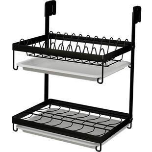 洁臣黑色厨房置物架壁挂式免打孔跨窗不锈钢调味料架碗碟架刀架