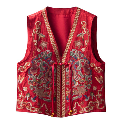 新中式国风人丝醋酸刺绣马甲背心