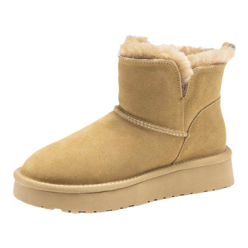 奥康加绒加厚磨砂真皮短筒雪地靴