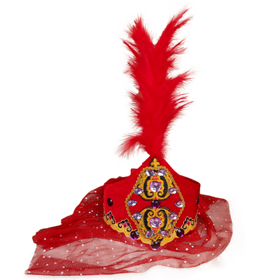 新疆舞蹈小花帽民族风舞台头饰维吾尔族女士表演舞台羽毛空顶帽子