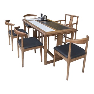 白蜡木茶台1.58米功夫茶桌环保浅色实木桌白腊木茶桌配5椅厂直销