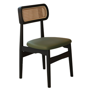 中古风藤编餐椅南洋复古实木餐桌椅靠背法式休闲椅新中式绿色凳子