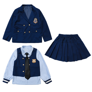 女童jk套装2026春装新款洋气中大童兔子警官学院风外套裙子四件套