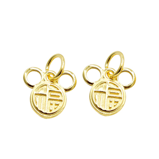 S925纯银福字米老鼠吊牌DIY手工串珠编绳配饰米奇头吊坠福字挂件