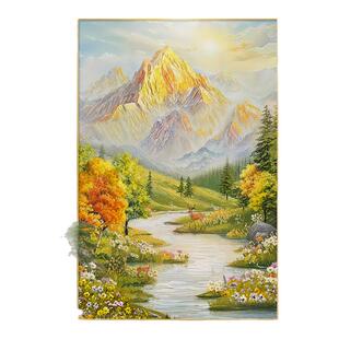 日照金山入户玄关装饰画大芬村油画山水正对门挂画轻奢高级感壁画
