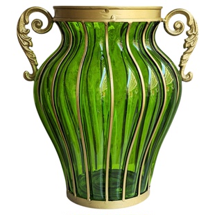 玻璃花瓶摆件中古客厅大号插花欧式复古绿色水培鲜花玄关美式轻奢