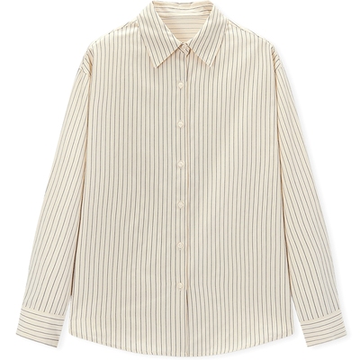 爱居兔条纹翻领长袖衬衫女2025年秋季新款知识分子风宽松显瘦上衣