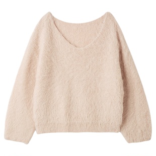 SNIDEL2025秋冬新品简约舒适V领毛绒羊驼毛针织衫上衣SWNT255018