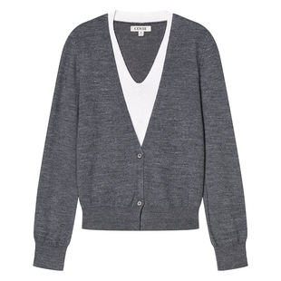 COVERINS2025年早春新款羊毛混纺V领假两件针织上衣女