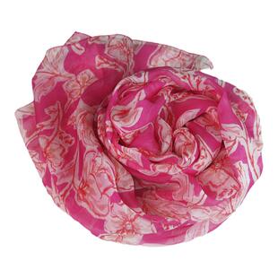 长丝巾玫红色搭配薄款披肩护颈装饰女纱巾真丝桑蚕丝冬季保暖围巾