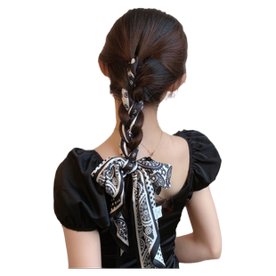 发带丝巾女绑发2025新款千鸟格夏季薄款飘带搭配西装衬衫丝带腰带