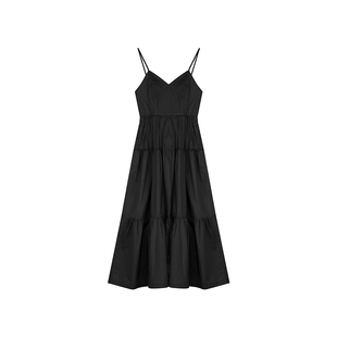 范洛2026夏季新款法式高级感V领吊带连衣裙女收腰露背蛋糕长裙子