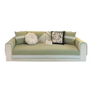 毛球沙发垫绿四季通用防滑坐垫子法式复古毛绒全包沙发套罩巾盖布