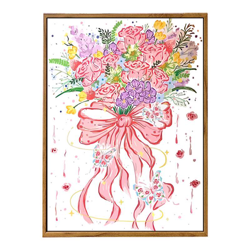 蝴蝶玫瑰花数字油画DIY花卉礼物