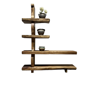 侘寂风博古架香樟木实木置物架中古民宿茶室展示架客厅落地收纳架