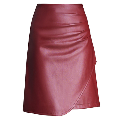 不规则皮短裙半身裙女2025新款高腰秋冬季显瘦红色皮裙A字包臀裙