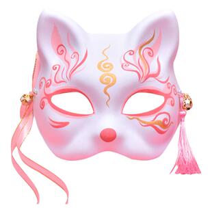 手绘古风汉服面罩日式和风狐狸半脸猫脸面具化妆舞会动漫cos道具