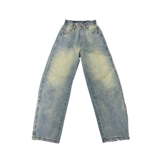 2026春夏季新款浅蓝色牛仔裤男潮牌拼接阔腿裤复古水洗宽松直筒裤