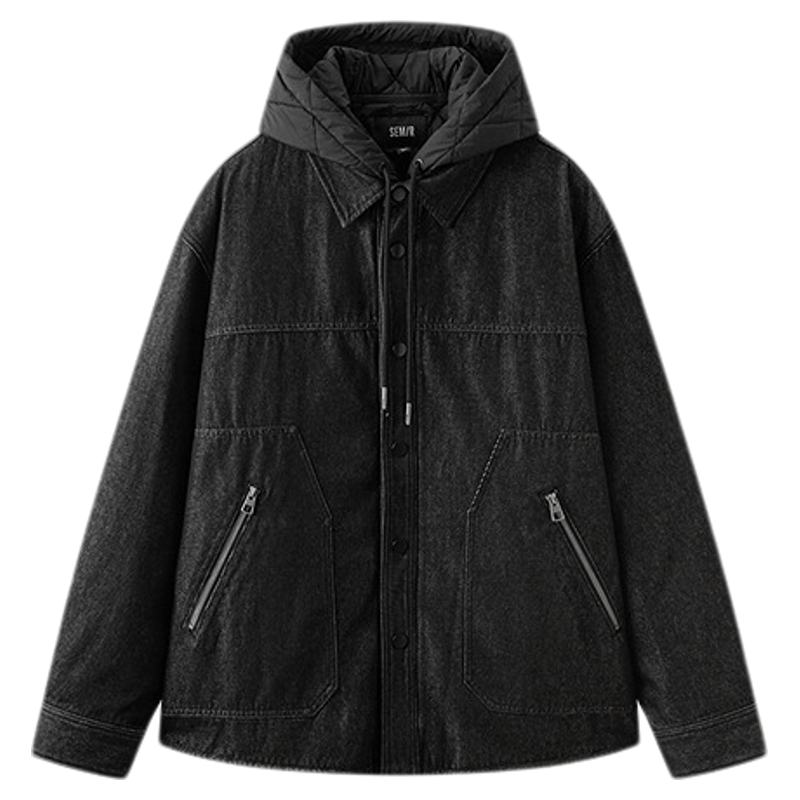 森马宽松牛仔两件套防泼水棉服男