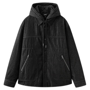 商场同款|森马棉服男冬季牛仔棉衣两件套防泼水2025新款一衣三穿