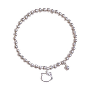 纯银kitty猫光面小银珠豆豆s999足银少女心手链原创小众可爱手串