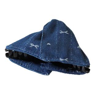 川野法式蓝牛仔三角形抓夹新款简约时尚鲨鱼夹中号半扎发头饰发饰