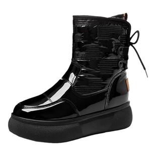 厚底东北雪地靴女中筒皮靴子女棉鞋2024新款百搭加绒短靴冬季女鞋