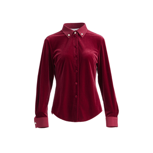 OBEG欧碧倩复古风红色丝绒长袖衬衫秋冬新款通勤穿搭上衣10484047