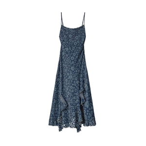 Desigual26【明星同款】春夏新品牛仔花卉印花毛边开衩吊带连衣裙